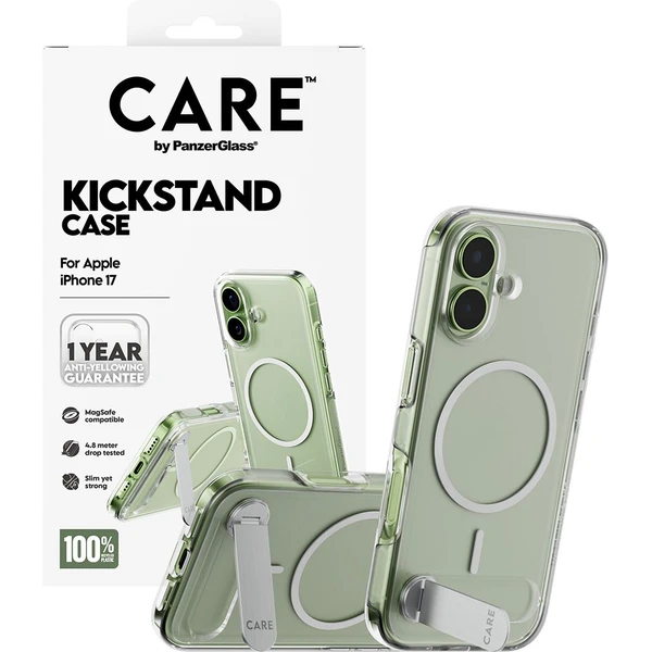 PanzerGlass® CARE Kickstand kryt s MagSafe Apple iPhone 17 strieborný/biely - Puzdra - Obrázok EKDH000K01