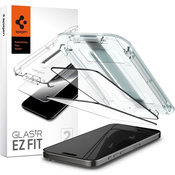 Spigen Glass tR EZ Fit 2 Pack tvrdené sklo iPhone 15 Pro čierne - Ochranné fólie a sklo - Hlavný obrázok