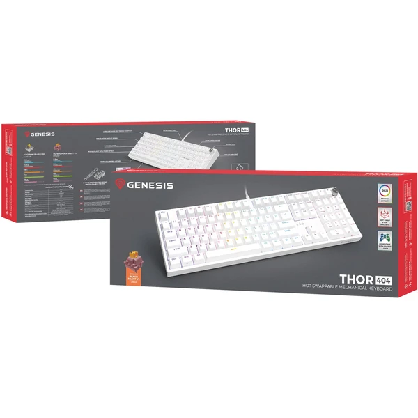 Genesis Thor 404 herná klávesnica Outemu Peach Silent US biela - Klávesnice - Obrázok EOBE000K01