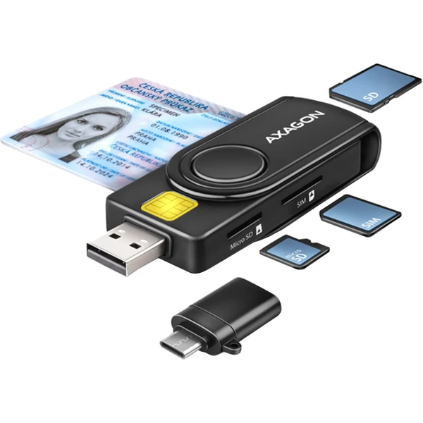 AXAGON CRE-SMP2A, USB-A PocketReader 4-slot čítačka Smart card (eObčanka) + SD/microSD/SIM - Čítačky čipových kariet - Hlavný obrázok