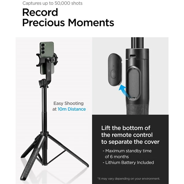 Spigen Tripod Selfie Stick (longer version) čierny - Držiaky - Obrázok EQA1000P01