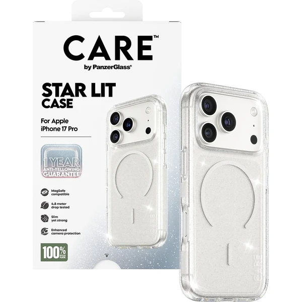PanzerGlass® CARE Star Lit kryt s MagSafe Apple iPhone 17 Pro  trblietavý/biely - Puzdra - Obrázok EQDH000K01