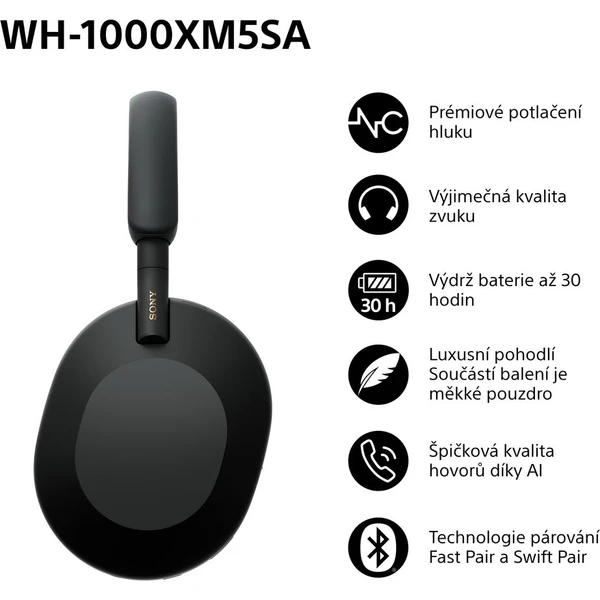 Sony WH-1000XM5 bezdrôtové slúchadlá (Soft Case) čierna - Slúchadlá - Obrázok EVWG000K01
