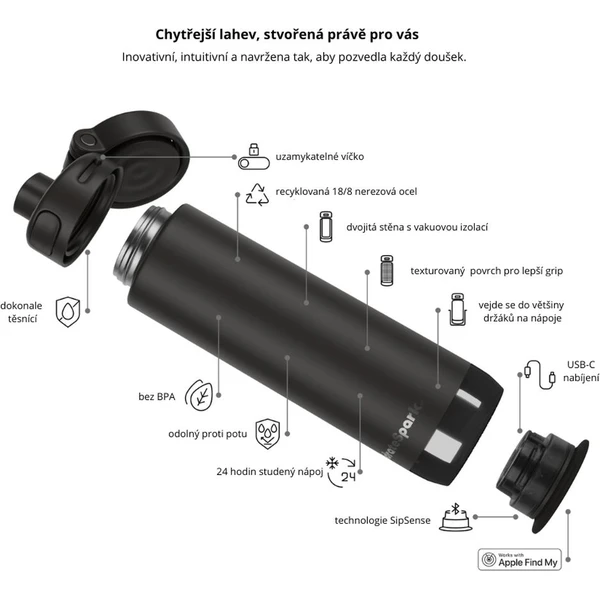 HidrateSpark PRO 2 múdra fľaša, 621 ml čierna - Inteligentné fľaše - Obrázok EY2H000K01