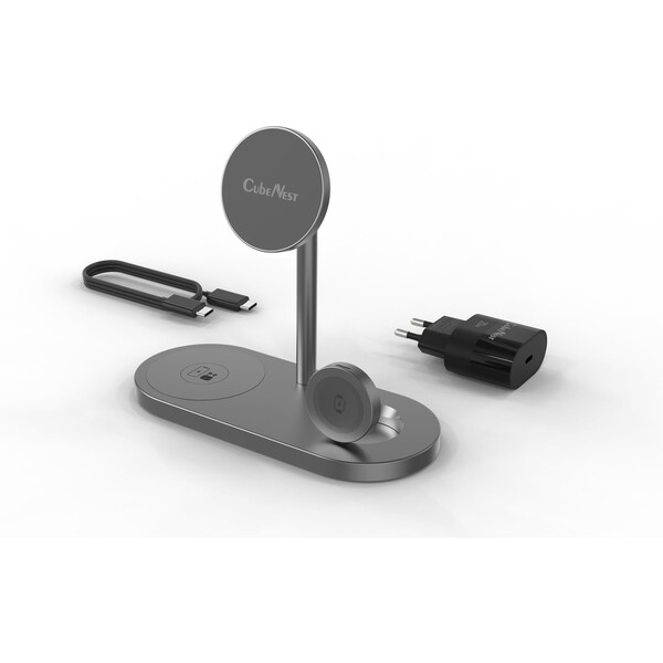E-shop CubeNest S313 Pro 3v1 magnetická bezdrôtová nabíjačka sivá