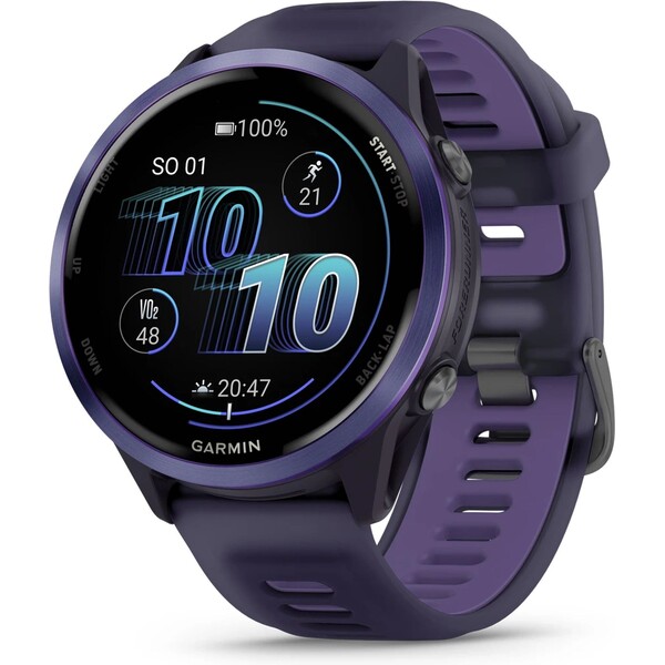 E-shop Garmin Forerunner 570 47 mm fialová hliníková luneta s fialovo-indigovým polopriehľadným remienkom