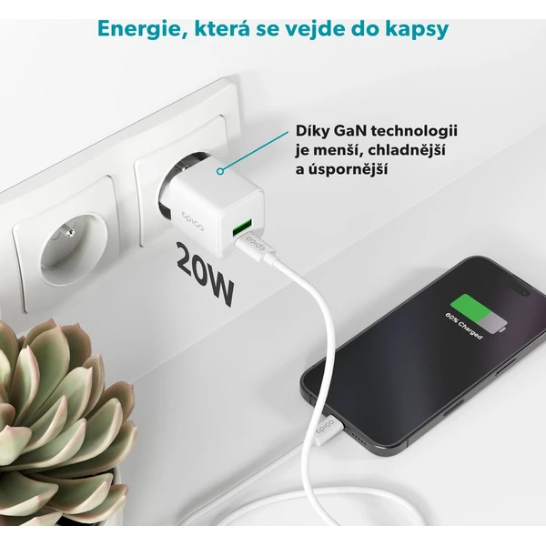 Epico UltraBoost GaN 20W sieťový adaptér EA20 biely - Nabíjačky - Obrázok F1LL000K01