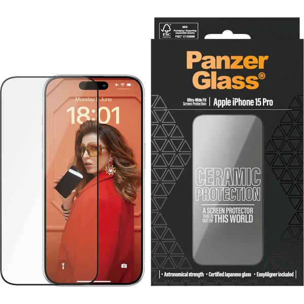 PanzerGlass Ceramic tvrdené sklo Apple iPhone 15 Pro s inštalačným rámčekom - Ochranné fólie a sklo - Obrázok F2V7000L01