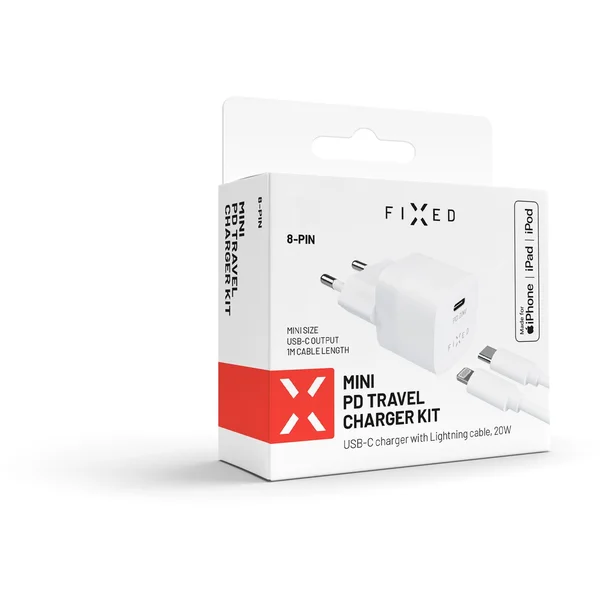 FIXED Mini nabíjačka s USB-C a USB-C/Lightning káblom, PD, 1 m, MFI, 20W, biela - Nabíjačky - Obrázok F338100501