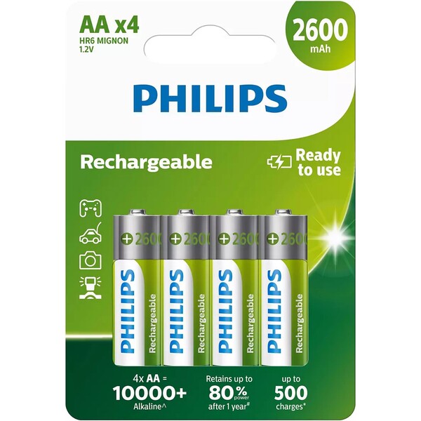 Philips R6B4B260/10 Nabíjacie batérie - 4x AA 2600mAh (Pripravené na použitie)