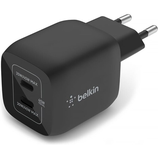 E-shop Belkin BOOST CHARGE™ Duálna 45W USB-C Power Delivery GaN PPS nabíjačka, čierna