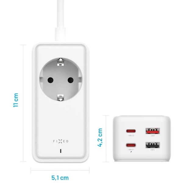FIXED Charging Strip predlžovací adaptér s USB-C/USB-A, GaN III, 3m, PD 65W, biely - Nabíjačky - Obrázok F6I1000O01