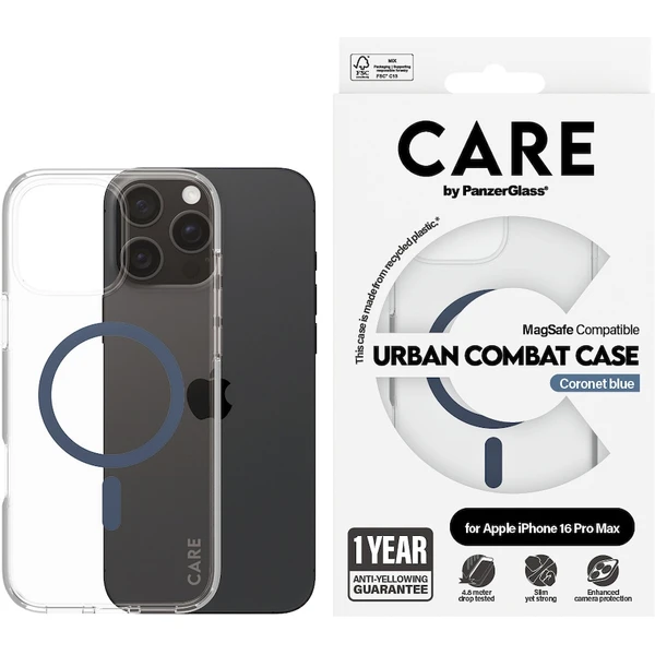 PanzerGlass® CARE kryt Apple iPhone 16 Pro Max MagSafe Urban Combat číry/modrý - Puzdra - Obrázok F708000P01