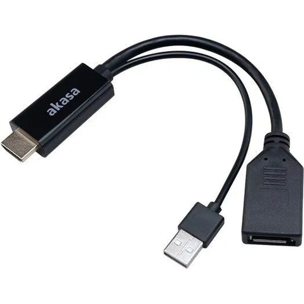 E-shop Akasa HDMI/DisplayPort kábel s napájacím USB-A konektorom 0,25m čierny