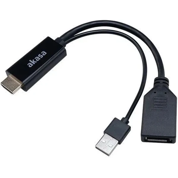 Akasa HDMI/DisplayPort kábel s napájacím USB-A konektorom 0,25m čierny - Káble a redukcie - Hlavný obrázok