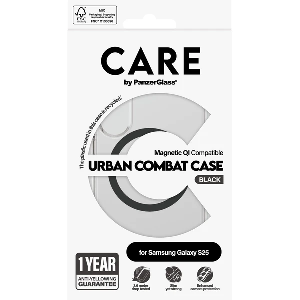 PanzerGlass® CARE kryt Samsung Galaxy S25 Urban Combat číry/čierny QI - Puzdra - Obrázok F7FC000J01