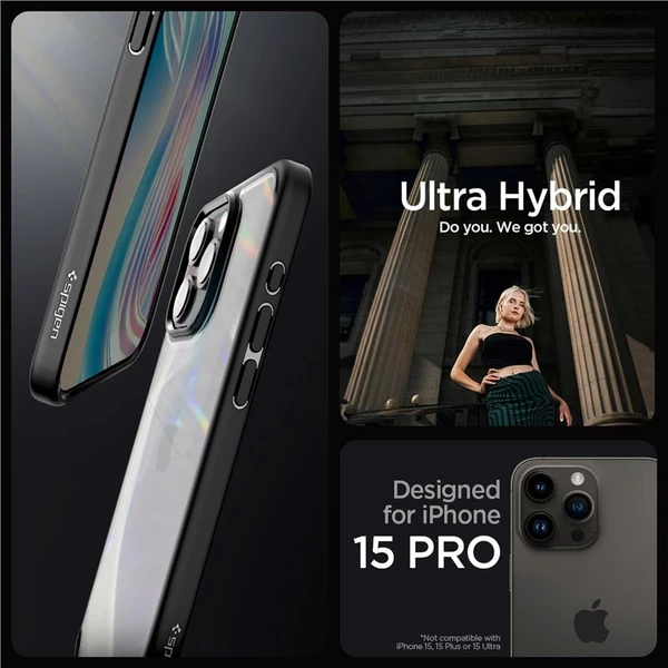 Spigen Crystal Hybrid kryt iPhone 15 Pro matne čierny - Puzdra - Obrázok F7U8000601