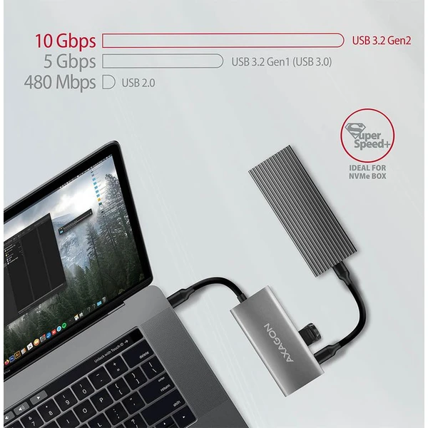 AXAGON HMC4G2 USBC 3.2 Gen 2 10 Gbps húb w. 2x USBA + 2x USBC 13cm USBC cable - USB huby - Obrázok F87HF00101