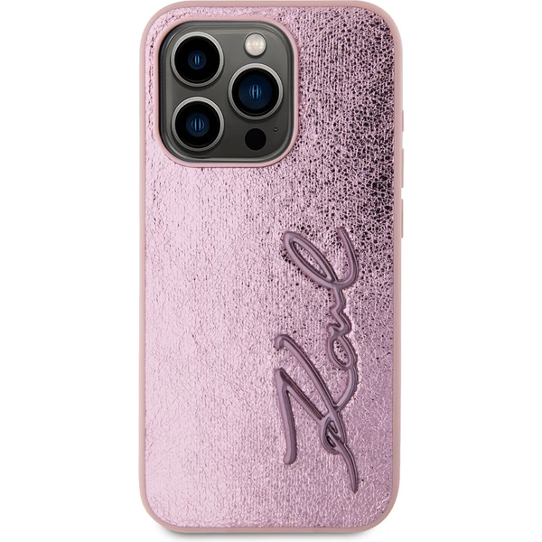 Karl Lagerfeld Wrinkled PU Signature Logo zadný kryt iPhone 15 Pro Max ružový - Puzdra - Obrázok F8N5000J01