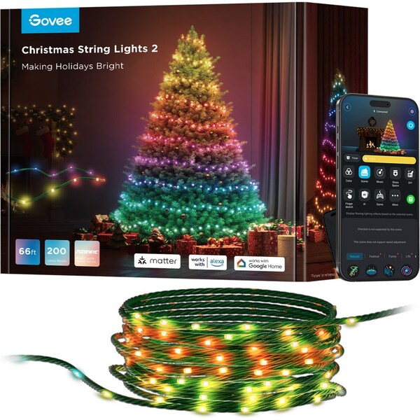 Govee RGBW Matter osvetlenie pre vianočný stromček, 20m, 200 LED žiaroviek