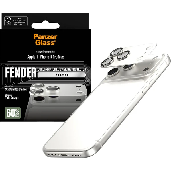 PanzerGlass® FENDER hliníková ochrana fotoaparátu Apple iPhone 17 Pro Max strieborná - Ochranné fólie a sklo - Hlavný obrázok
