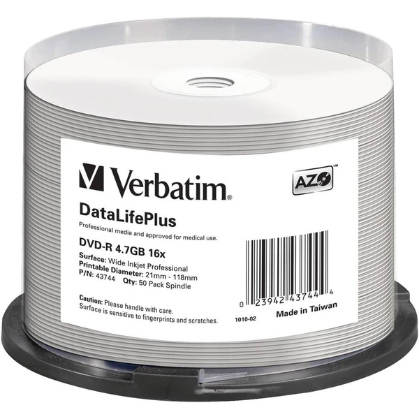 VERBATIM DVD-R(50 ks)Spindle/Printable/16x/4.7GB/WIDE PRINTABLE SURFACE NON-ID - Optické disky - Hlavný obrázok