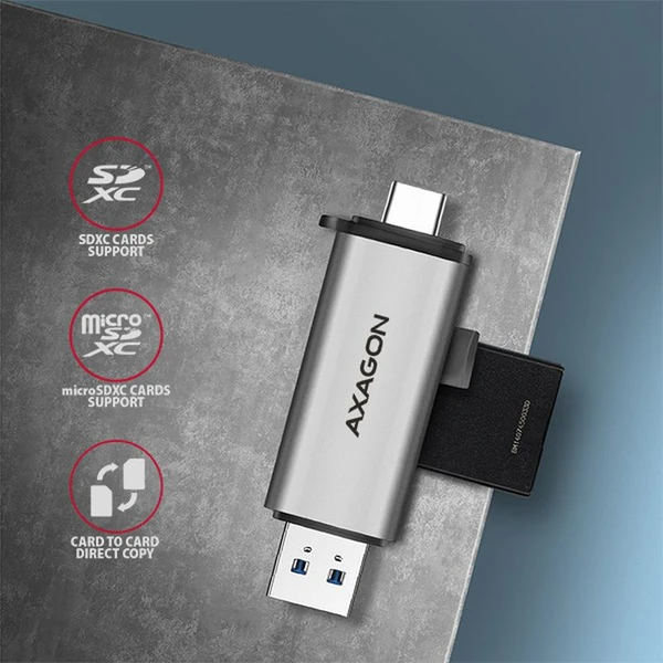 AXAGON CRESAC USB3.2 Gen 1 TypeC + TypeA externá čítačka kariet SD/microSD podpora UHSI - Čítačky pamäťových kariet - Obrázok F9ZHF00101