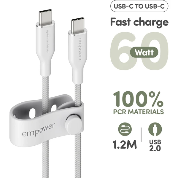 PanzerGlass USB-C/USB-C napájací kábel 60W 1,2 m biely - Káble a redukcie - Obrázok FA3J000K01