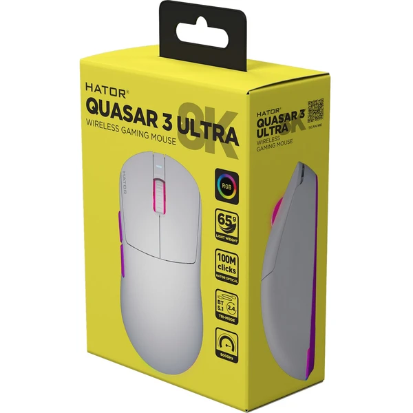 HATOR Quasar 3 ULTRA 8K+8K bezdrôtová herná myš biela - Myši - Obrázok FAAE000J01