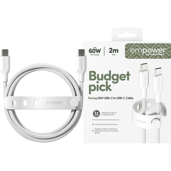 PanzerGlass USB-C/USB-C napájací kábel 60W 2m biely - Káble a redukcie - Obrázok FB3J000K01