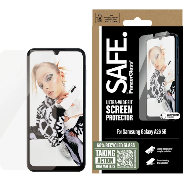 PanzerGlass® SAFE Ultra-Wide Fit sklo Samsung Galaxy A26 5G s inštalačným rámčekom - Ochranné fólie a sklo - Obrázok FBUC000K01