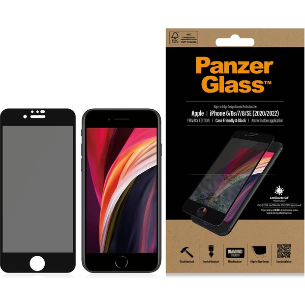 PanzerGlass Edge-to-Edge Privacy Apple iPhone 6/6s/7/8/SE (20/22) čierne - Ochranné fólie a sklo - Obrázok FCQ6000601