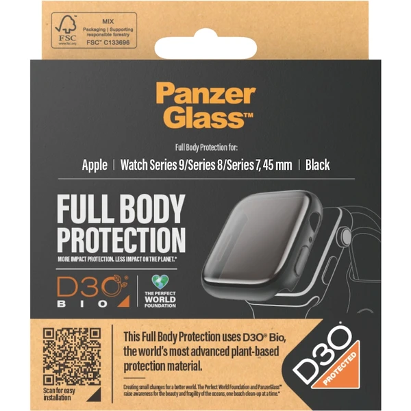 PanzerGlass Apple Watch 9/8/7 (45mm) ochranný kryt s D3O - čierny rámček - Puzdra - Obrázok FGC1000O01
