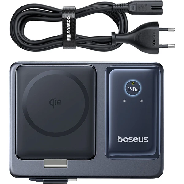 Nabíjacia stanica Baseus Nomos Qi2 140W 3xUSB-C, USB-A s výsuvným káblom USB-C/sieťový kábel 1m čier - Nabíjačky - Obrázok FIGE000L01