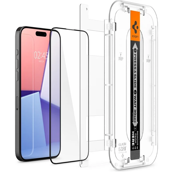 Spigen Glass tR EZ Fit 2 Pack tvrdené sklo iPhone 15 Pro čierne - Ochranné fólie a sklo - Obrázok FKY8000601