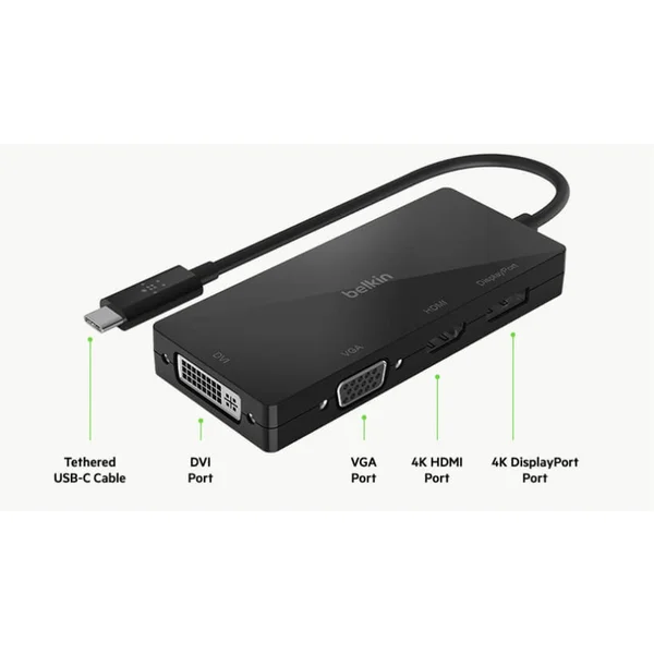 Belkin USB-C video adaptér HDMI, VGA, DVI, DisplayPort čierny - USB huby - Obrázok FLVT200401