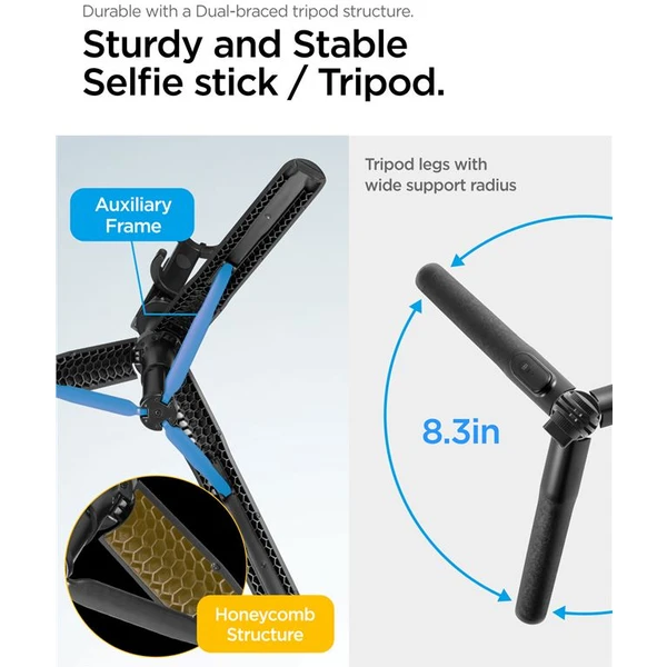 Spigen Tripod Selfie Stick (longer version) čierny - Držiaky - Obrázok FQA1000P01