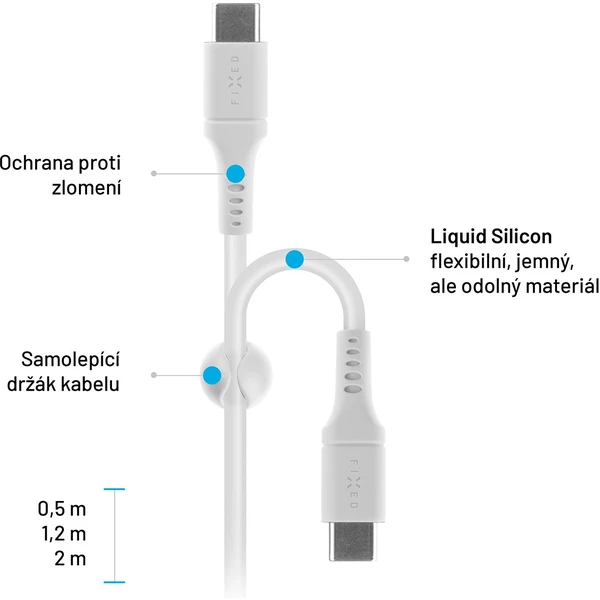 FIXED tekutý silikónový USB-C/USB-C napájací kábel 60W 0,5m biely - Káble a redukcie - Obrázok FRS1000601