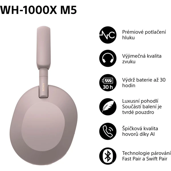 Sony WH-1000XM5 bezdrôtové slúchadlá fialovoružové - Slúchadlá - Obrázok FT2H000K01