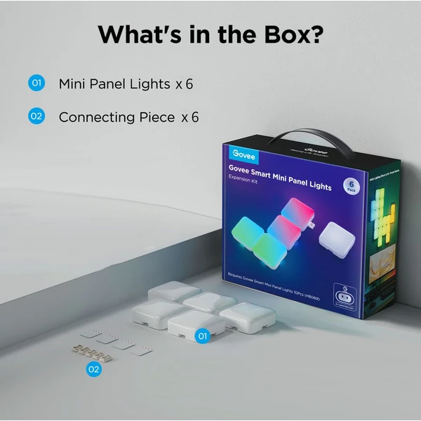 Govee Smart mini RGBIC panely - rozšírenie 6ks - Inteligentné osvetlenie - Obrázok FV3L000K01