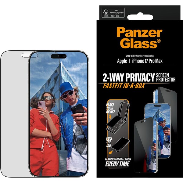 E-shop PanzerGlass® Privacy sklo Apple iPhone 17 Pro Max s bezprašným aplikačným boxom