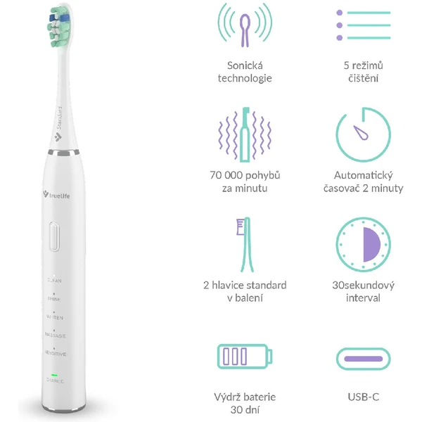 TrueLife SonicBrush Clean30 sonická zubná kefka biela - Zubné kefky - Obrázok G0H0000P01