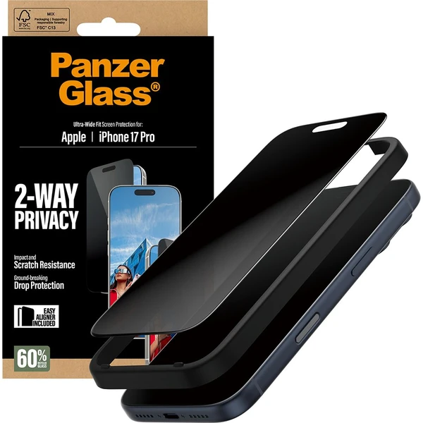 PanzerGlass® Privacy sklo Apple iPhone 17 Pro s inštalačným rámčekom - Ochranné fólie a sklo - Obrázok G0KH000K01
