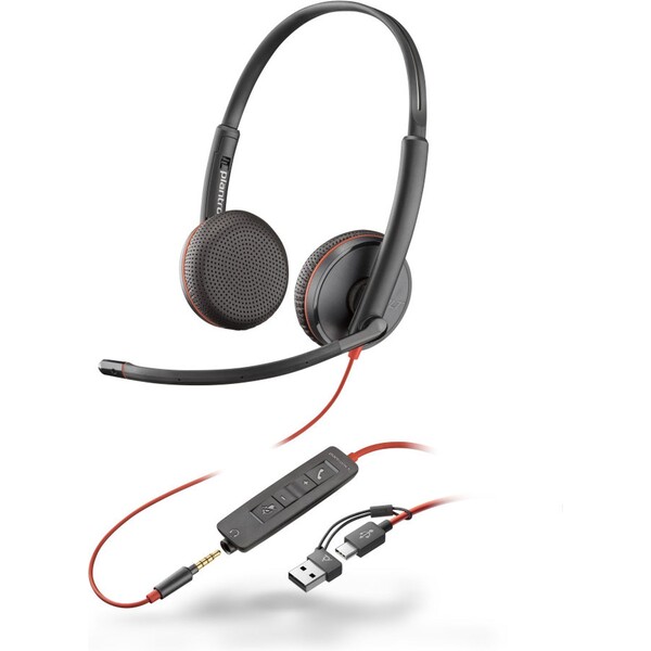 Poly Blackwire 3225 Headset + 3.5mm plug a USB-C/A adaptér