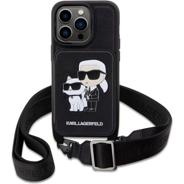 Karl Lagerfeld Saffiano Crossbody Karl and Choupette NFT kryt pre iPhone 14 Pro čierny - Puzdra - Hlavný obrázok