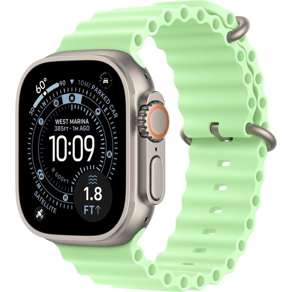 Apple Watch 49/46/45/44mm neónovo zelený Oceánsky remienok prírodný titán