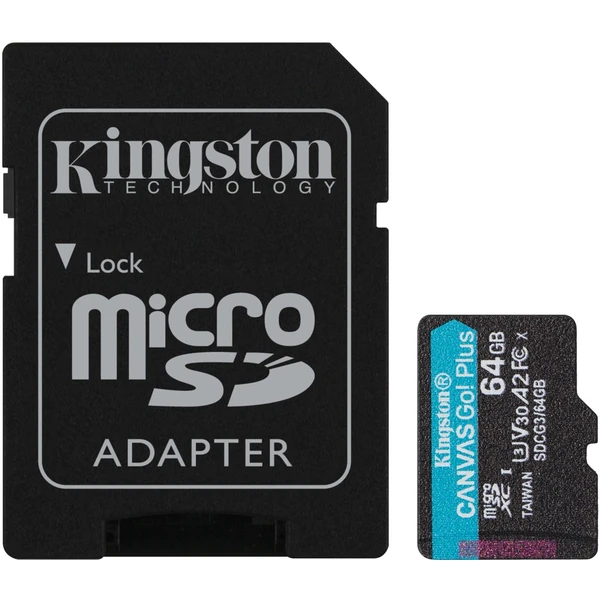 HW Kingston pamäťová karta 64GB Canvas Go Plus micro SDXC 170R A2 U3 V30 + SD adaptér - Pamäťové karty - Hlavný obrázok