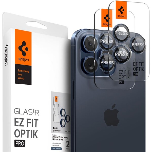 E-shop Spigen Glass tR EZ Fit Optik Pro 2 Pack sada skiel iPhone 17-15 Pro/17-15 Pro Max modrý titán