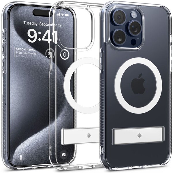 E-shop Spigen Caseology Capella kryt so stojanom s MagFit iPhone 15 Pro Max číry/biely