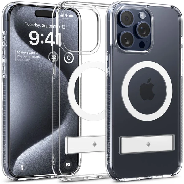 Spigen Caseology Capella kryt so stojanom s MagFit iPhone 15 Pro Max číry/biely - Puzdra - Hlavný obrázok